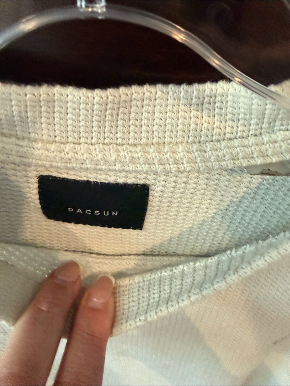 PacSun Men's Short Sleeve Waffle Tee in Light Cream - Picture 3 of 5